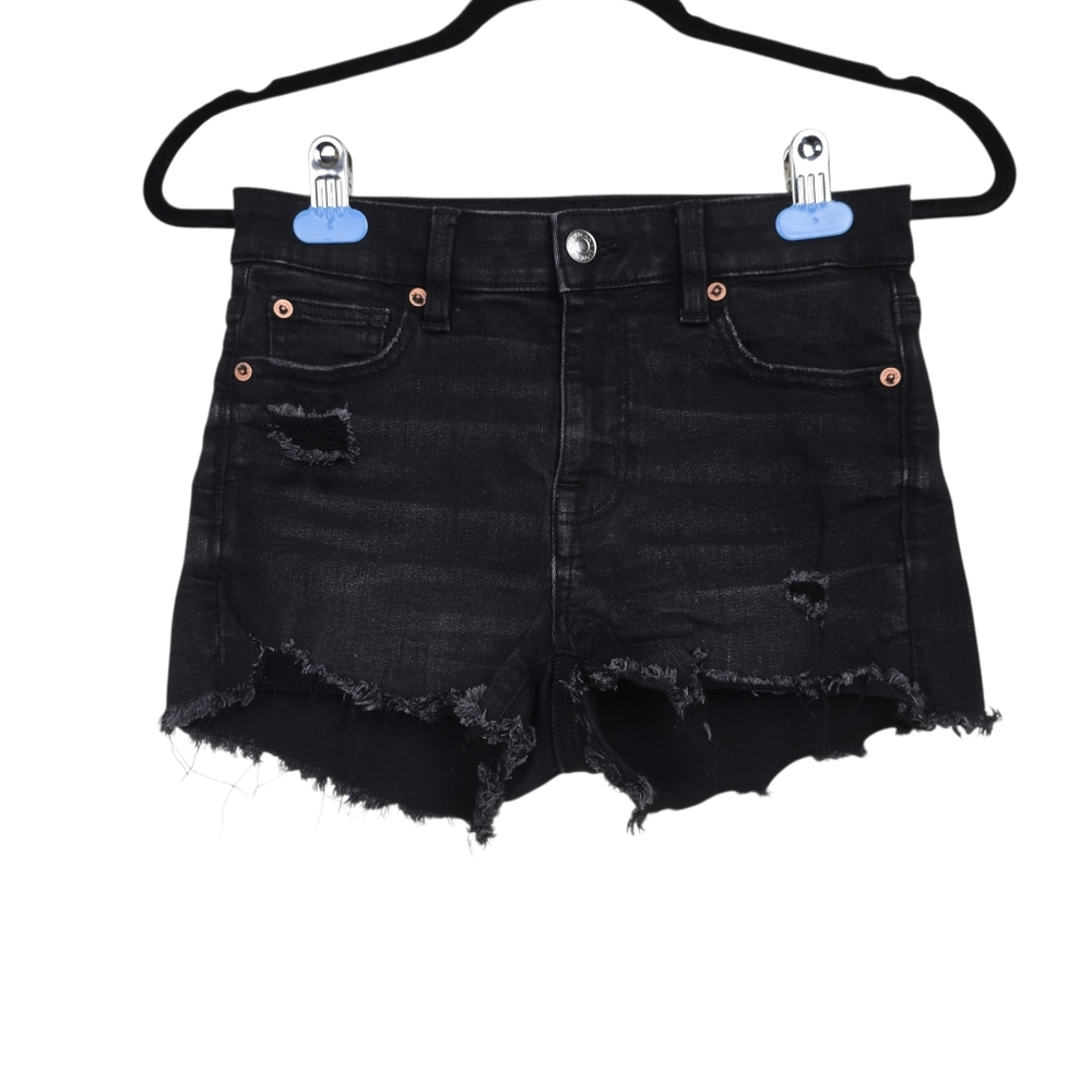 American Eagle Womens Black High Rise Denim Jean Shorts Size 0